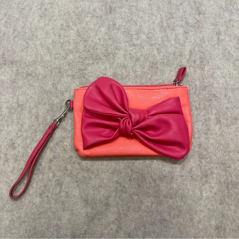 Candies Y2K 2000’s Fashion Bow Wristlet Zip Pouch Pink and Peach